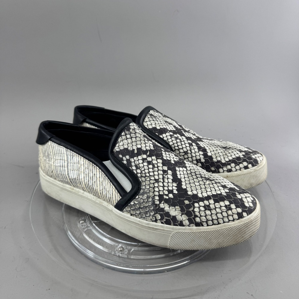 Vince Womens Blair Snakeskin Embossed Leather Slip On Sneakers Black White 8M